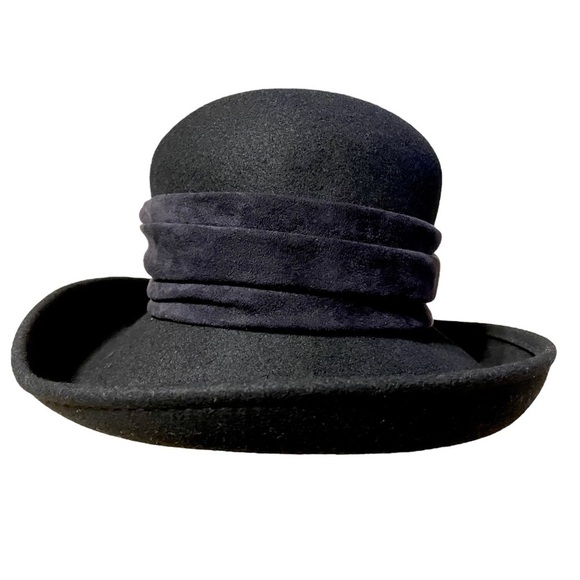 Scala Collection Wool Black Cloche Hat - 22 1/4" - Hat Sz 7 1/8 - Picture 3 of 11